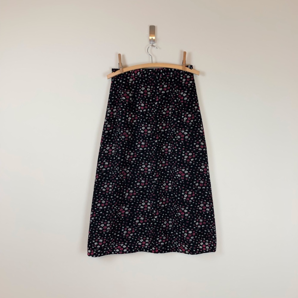 vintage‎ 90s criss cross textured corduroy skirt black ditsy floral a line midi - Picture 12 of 12